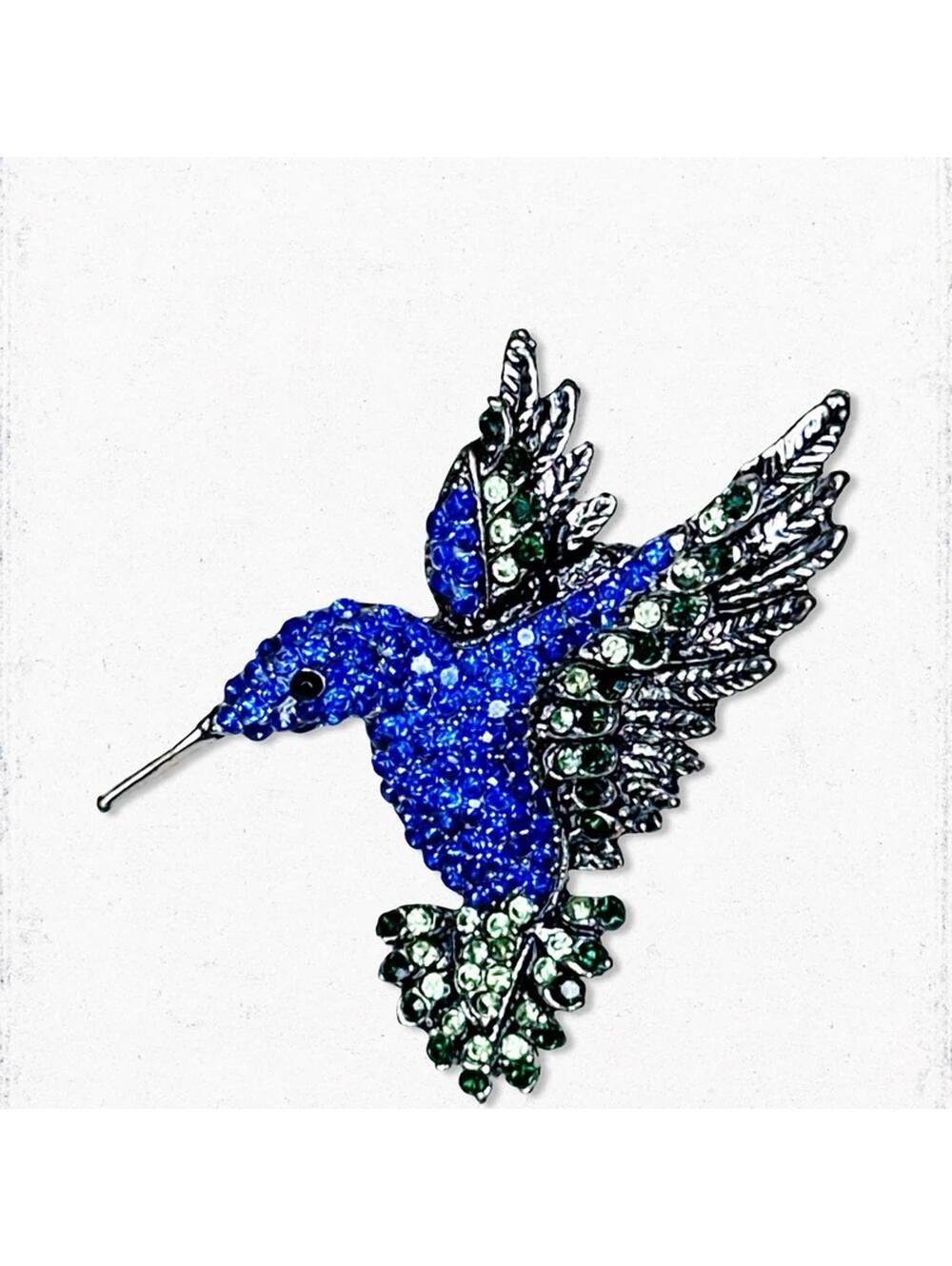 5732gc. Blue Bling Hummingbird Brooch